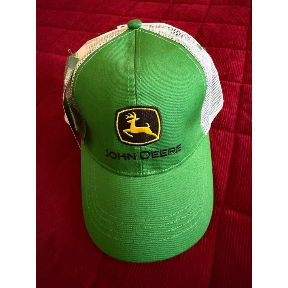 John Deere Green and White Mesh Logo Trucker Hat